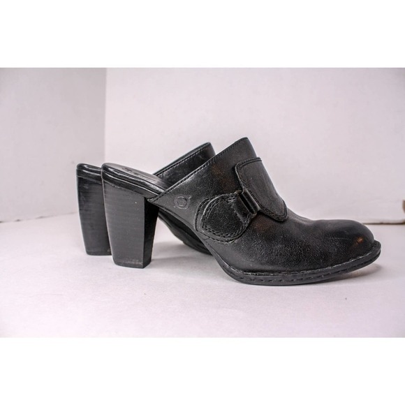 Born High Heel Clog Mules Black Leather Slip On Size 9 - Picture 4 of 5